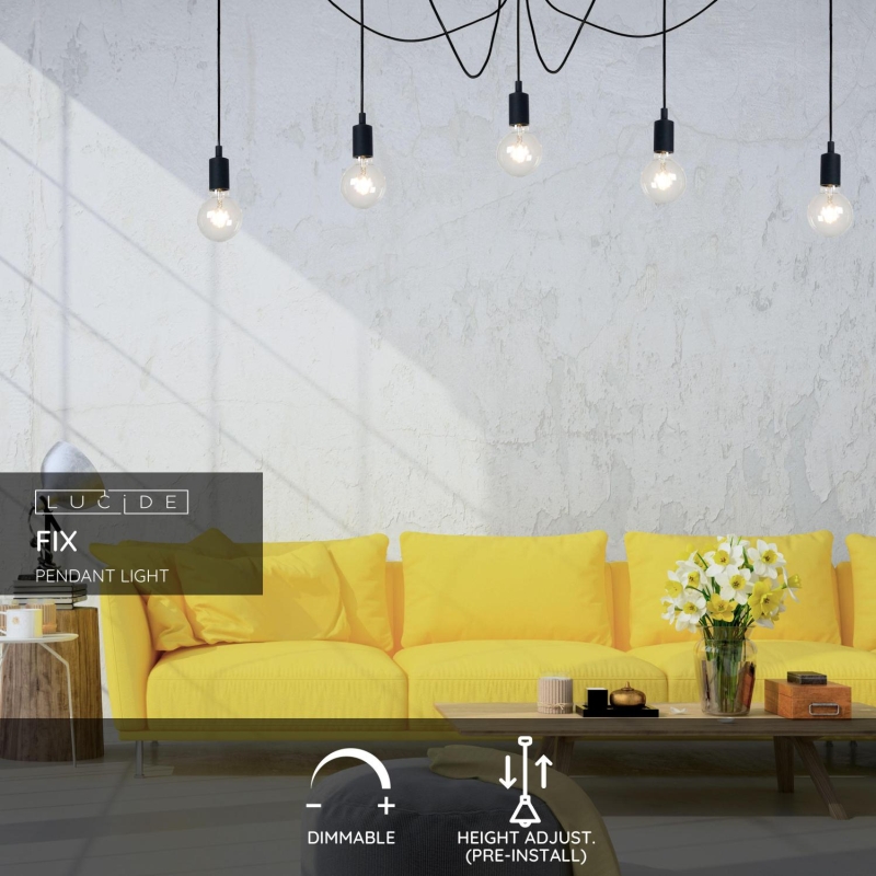 Lucide FIX - Závesné svietidlo - 5xE27 - Čierne